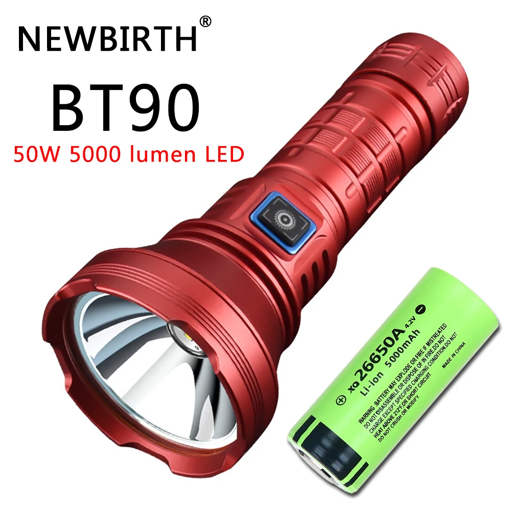 5000 Lumens LED Flashlight Super Brigh Spotlight Long Range 1000meters Powerful Flashlight Rechargeable 18650 or 26650 Batteries