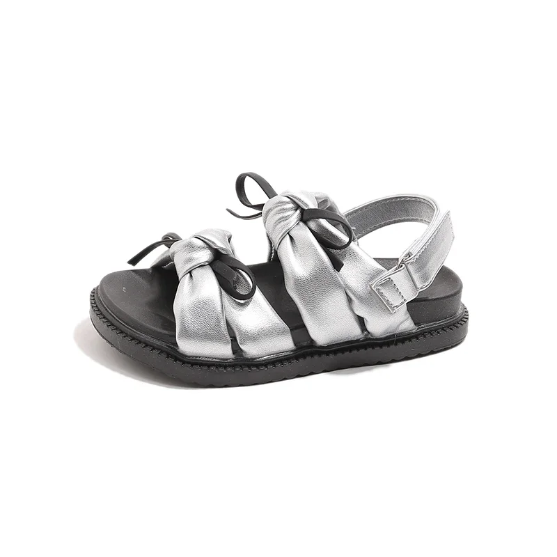 2025 Brand New Girls Princess Sandals with Double Bow-knots Fashion Classic Kids Summer Beach Shoes Open Toes Sweet Anti-skid