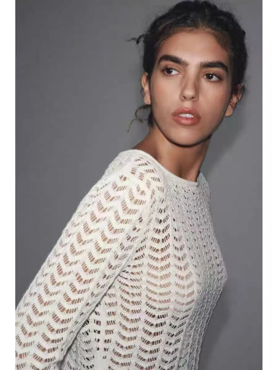 

YY1331 Осень/Зима 25, новый стиль, свободный и обтягивающий вид с полой текстурой, открытый воротник, вязаный свитер с длинными рукавами 3519106