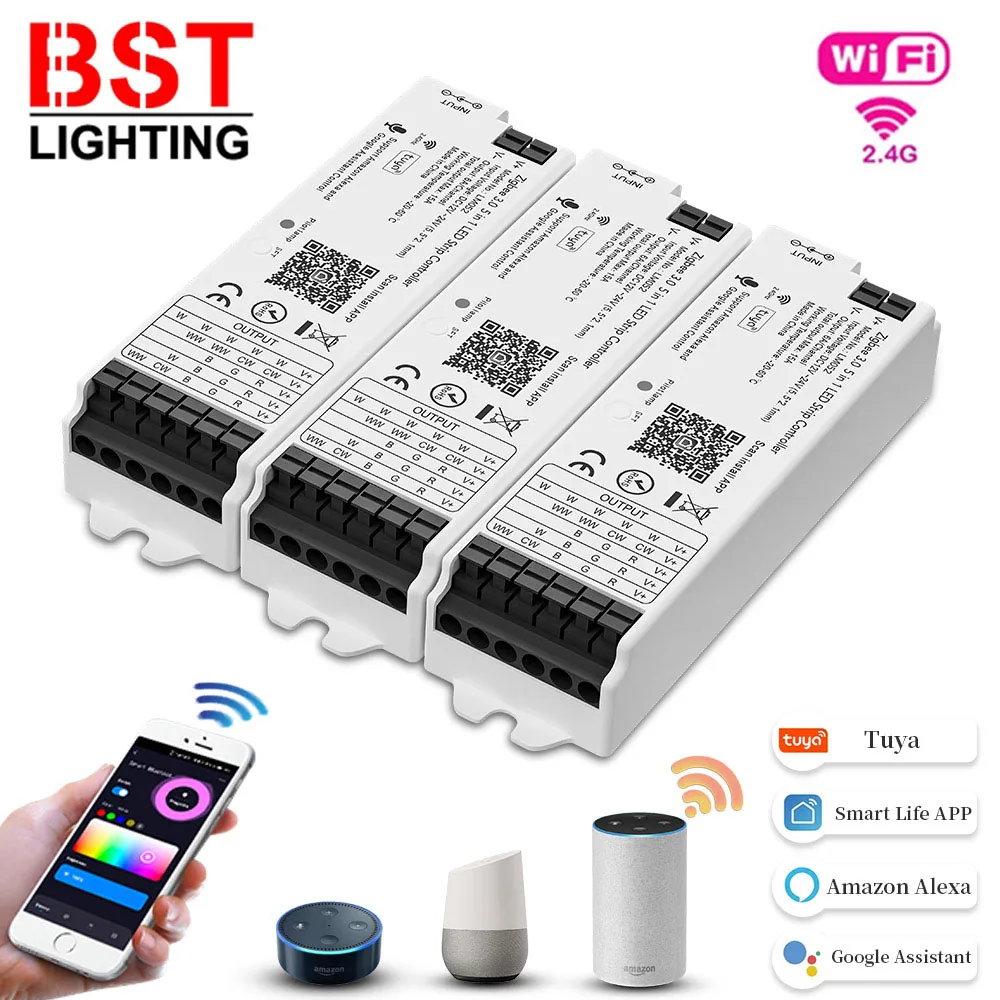 Zigbee 3.0 RGBCCT WiFi 2.4GHz LED Controller 5 in 1 Hue Bridge Tuya Dual Mode Gateway Smart Things Alexa Google Assistance 5-24V