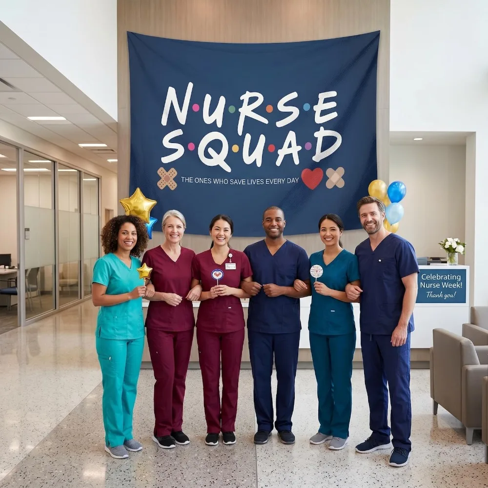 Nurses Week 2026 Nurse Squad Tapestry Funny Nurse Appreciation Wall Decor Backdrop for Party Celebration