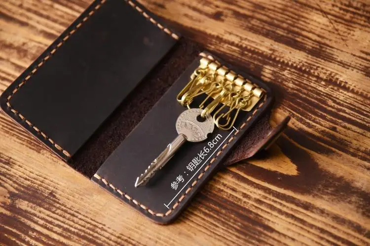 High Quality Handmade Vintage Crazy Horse Genuine Leather Key Wallet Men Key Holder Key ring Pouch Keychain Case Key Bag MC-805