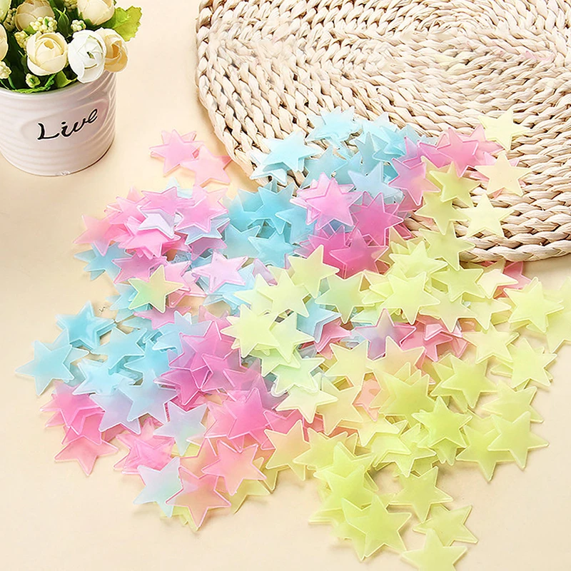 100Pcs Luminous 3D Stars Glow In The Dark Wall Stickers For Kids Baby Rooms Bedroom Ceiling Home Decor Fluorescent Star Stickers