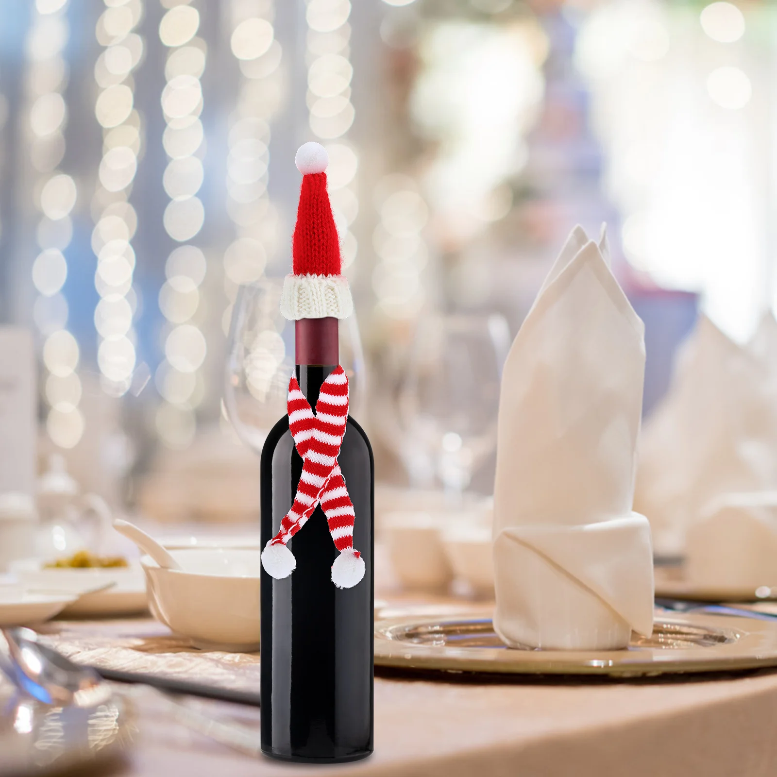 10 Uds Mini gorro de lana ropa bufanda en miniatura cubierta de botella de Navidad suministros para fiesta de Navidad favores
