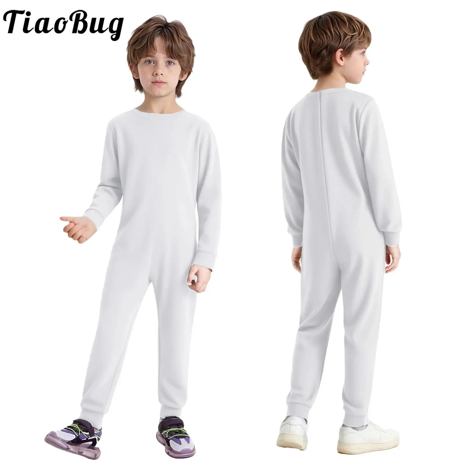 Kids Special Needs Adaptive Clothing Solid Color Long Sleeve Zipper Back Cotton Jumpsuit Workout Fitness Sports Casual Rompers