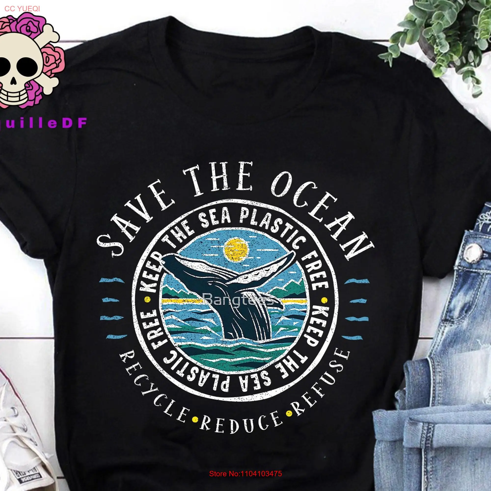 Save The Ocean Keep Sea Plastic Free Humpback Whale T shirt Retro Earth Day  long or short sleeves