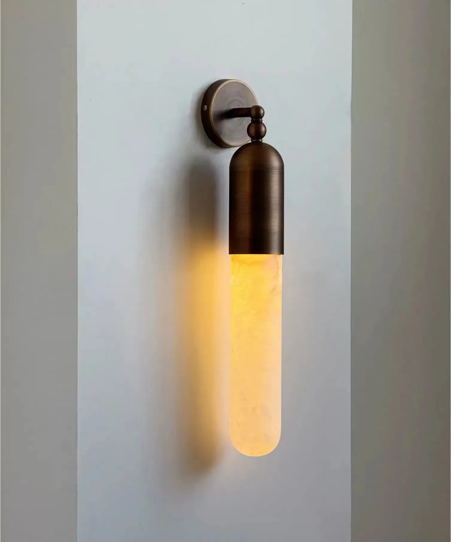 Modern American Retro Real Marble Texture Wall Lamp All Copper LED Lighting for Hallway Bathroom Home Decor