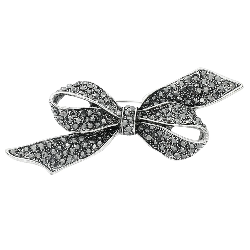 Elegant black crystal vintage large bow brooch, stunning women's fashion accessory, bow scarf pin, suitable for parties