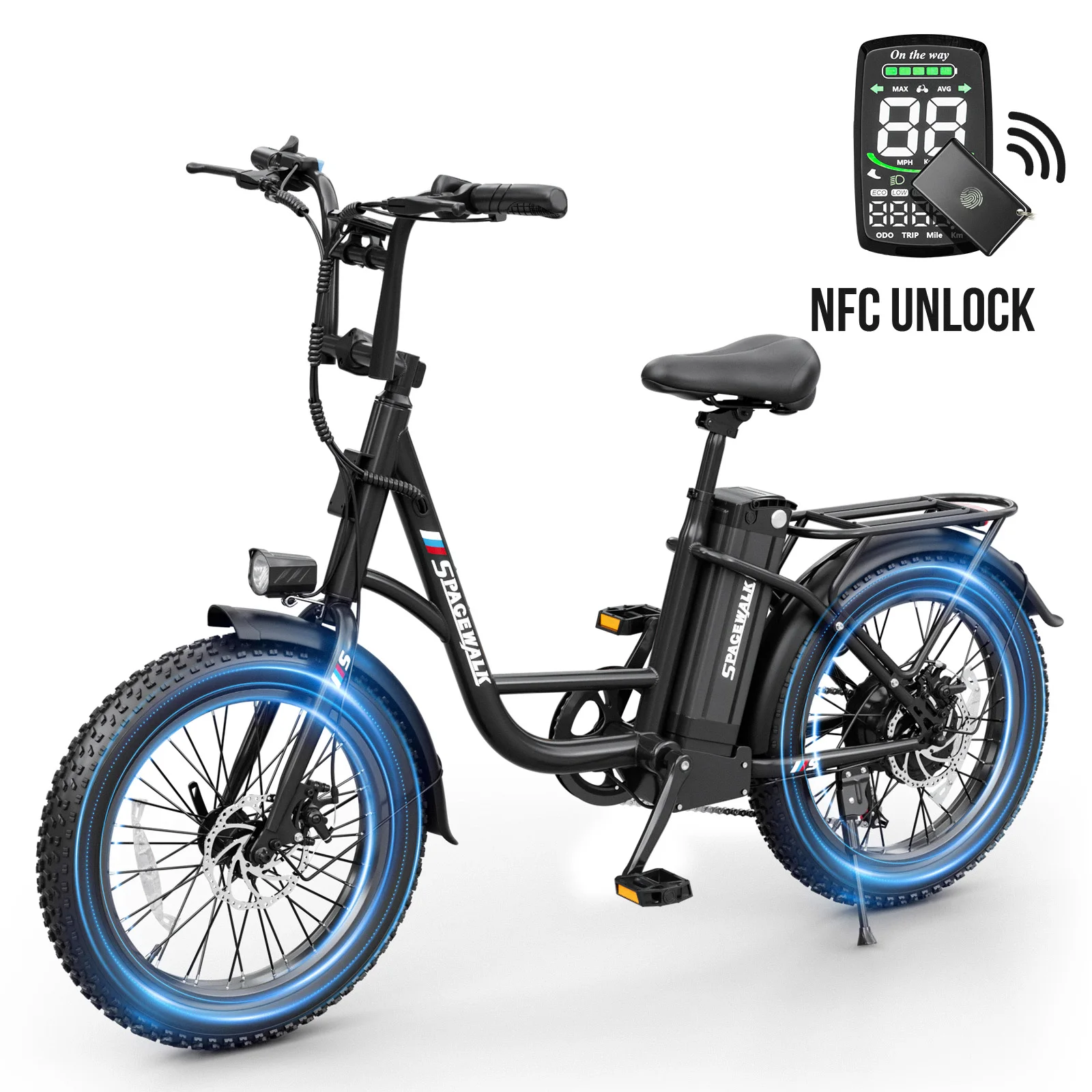 Spacewalk Electric Bike for Adults with NFC Unlock, 1500W Peak Motor, 48V 13Ah Removable Battery, 20x3.0 Fat Tire E-Bike, 28 MPH, 60 Miles Range, UL Certified, All-Terrain Commuter Electric Bicycle, US Warehouse