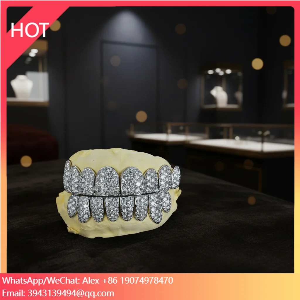 

Fashion Hop Moissanite Grillz Custom Real Gold Plating 925 Silver Iced VVS Moissanite Diamond Teeth Certified Unisex