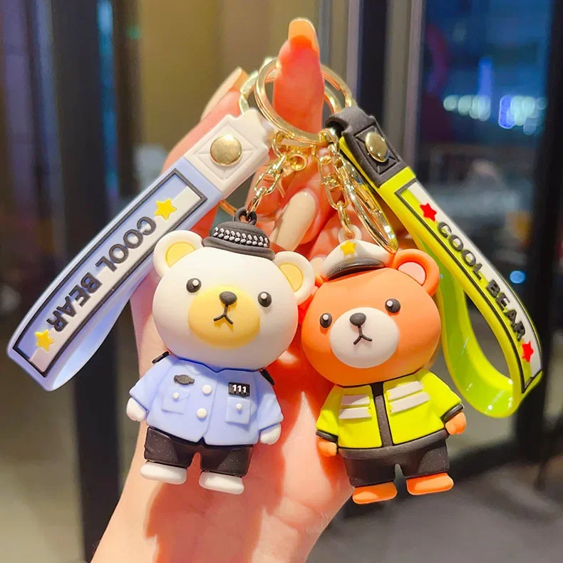 

Cartoon Bear Police Keychain Doll Firefighter Keychain Bear Bag Pendant Decoration Children Couple Small Decorate Gifts