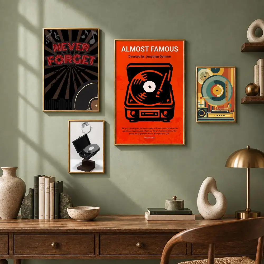 Vintage Music Record Player Poster HD Self-Adhesive No Residue After Removal Ideal for All Kinds of Wall Decor