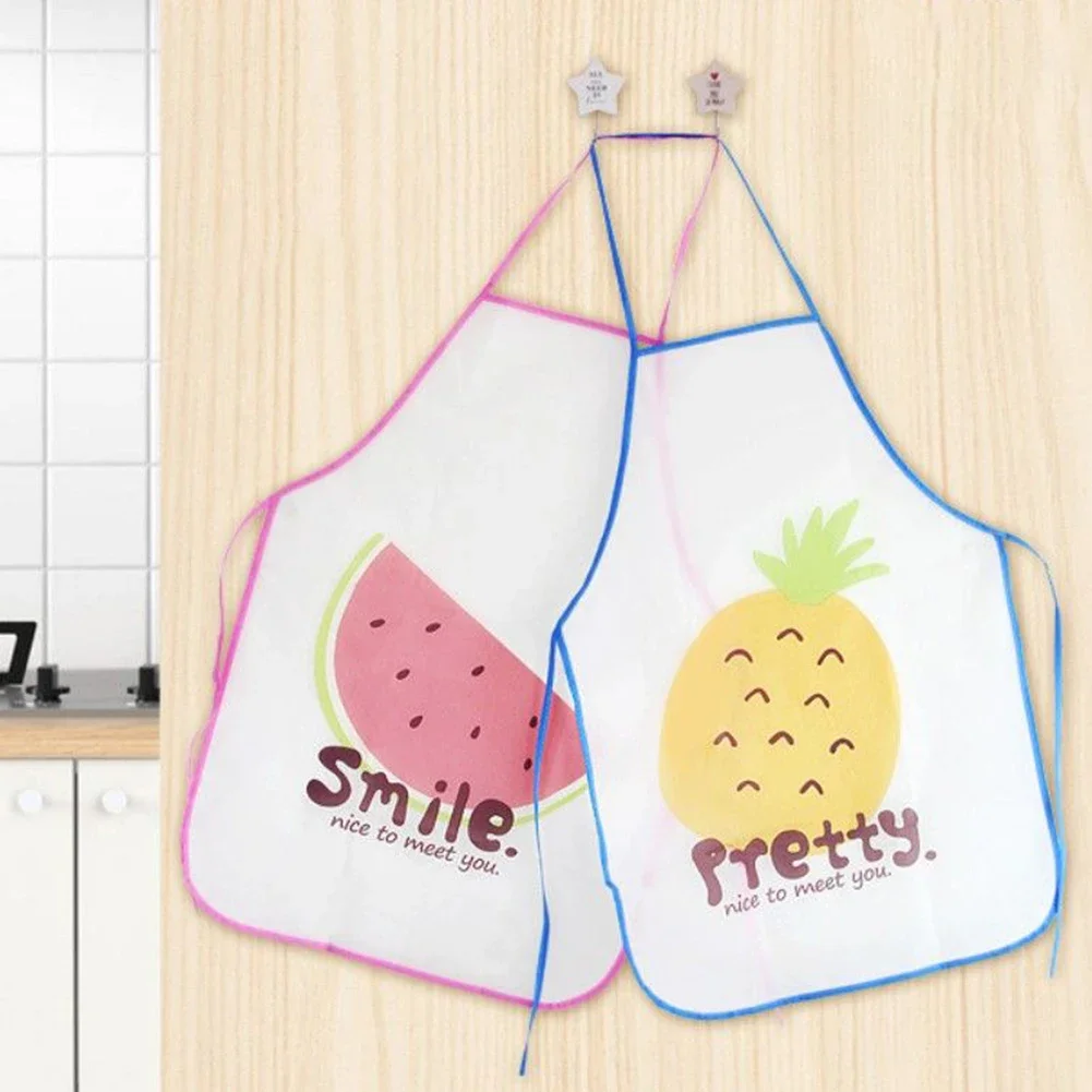 1pcs Lovely Cartoon Anti-Oil Apron PVC Waterproof Fruit Pattern Semi Transparent Kitchen Cooking Bib For Adult