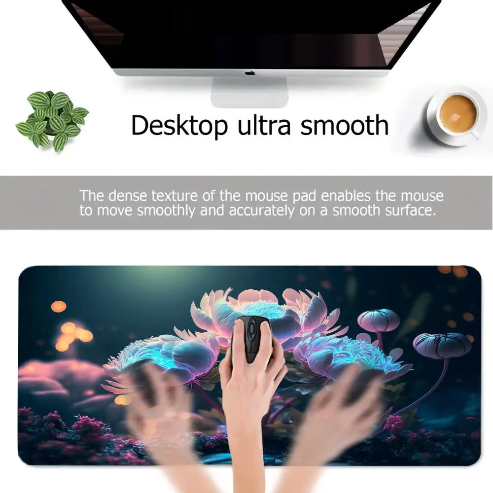 Bunga Warna Besar Alas Mouse Gaming Penutup Meja Hitam Keyboard PC Alas Desktop Kunci Karet Anti Selip Aksesori Kantor XXL