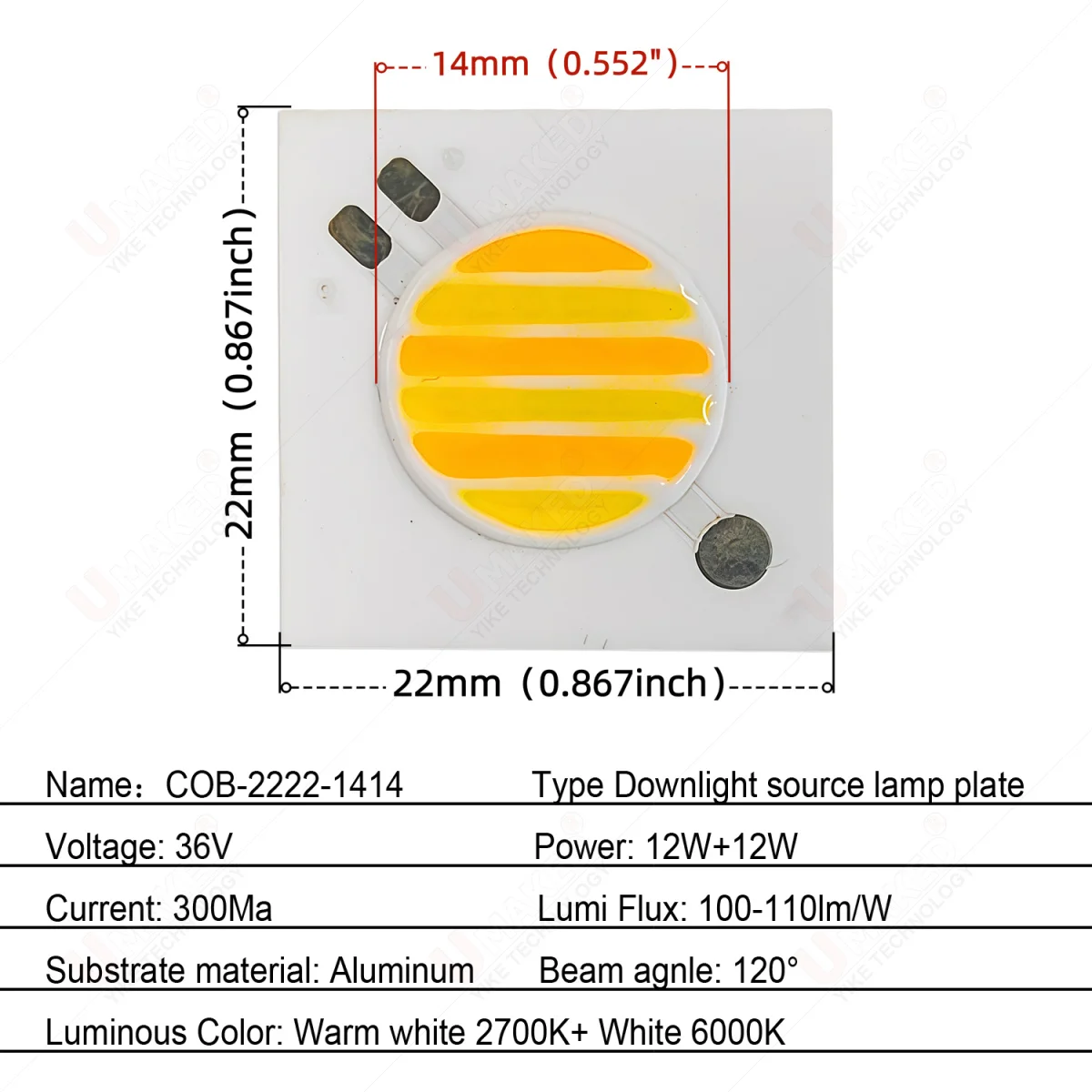 10pcs 22mm 12W+12W LED lawn light source 36V 0.3A Chip COB Beads Dual Color Ceramics plate COB diy indoor tracking bulb lamp