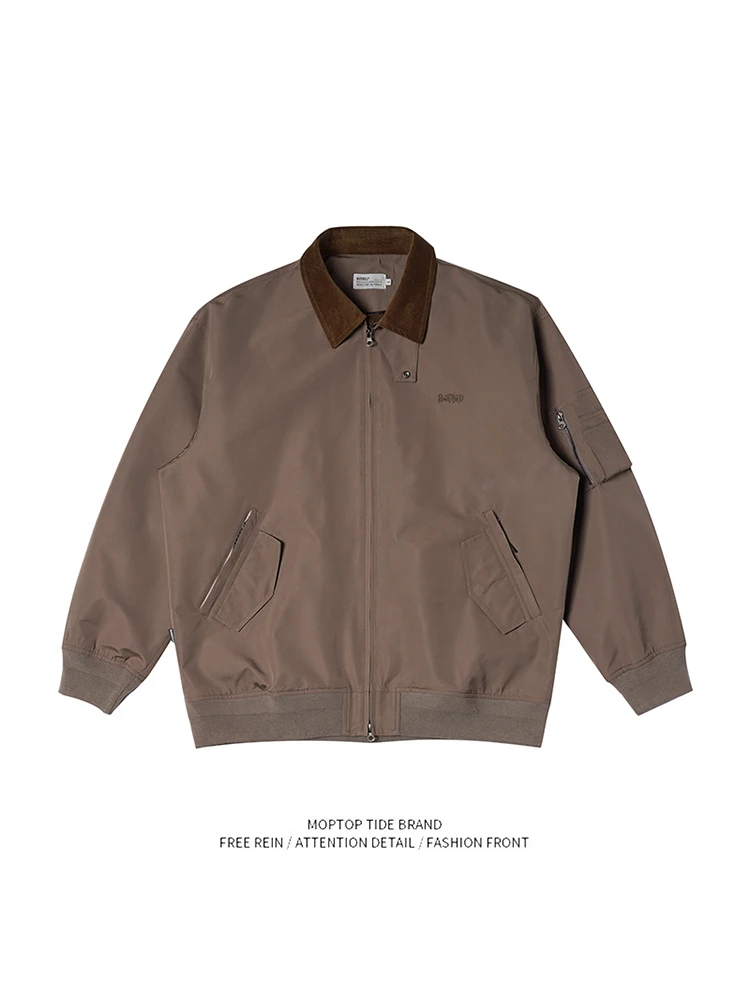 

Mr. WH Casual Corduroy irt Collar Tee-Proof Men's Jaet Multiple kets Flight Jaet Youth Trend Polyester Fiber