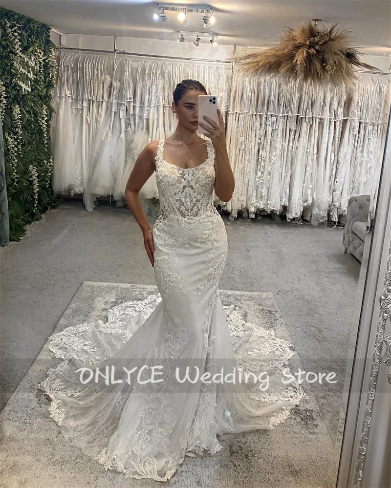 Wedding Dress 2023 Lace Appliques Mermaid Bridal Dress With Long Train Over skirt Lace Beading Wedding Gowns Vestidos De Novia