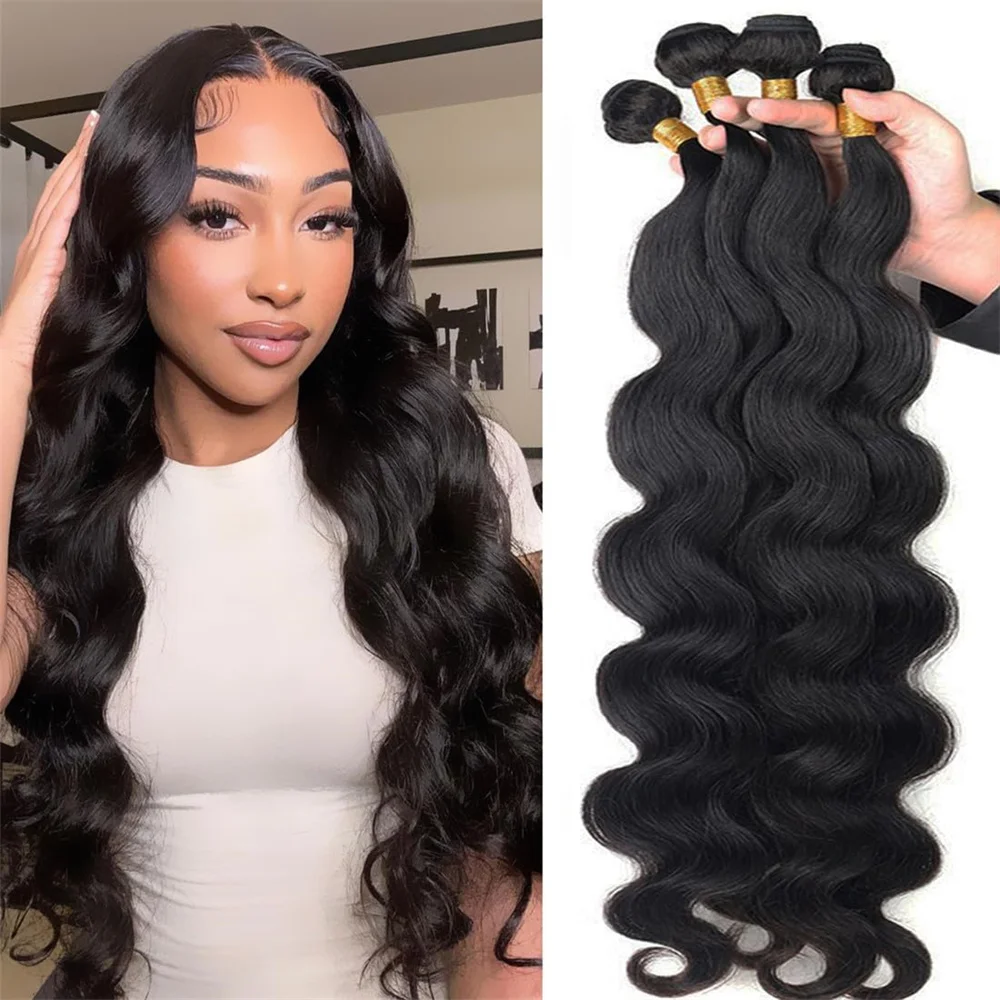 Body Wave Bundles Human Hair Brazilian Weaving Natural Black 3 4 Bundles Deal Virgin Hair 30 Inch Raw Hair Extensions