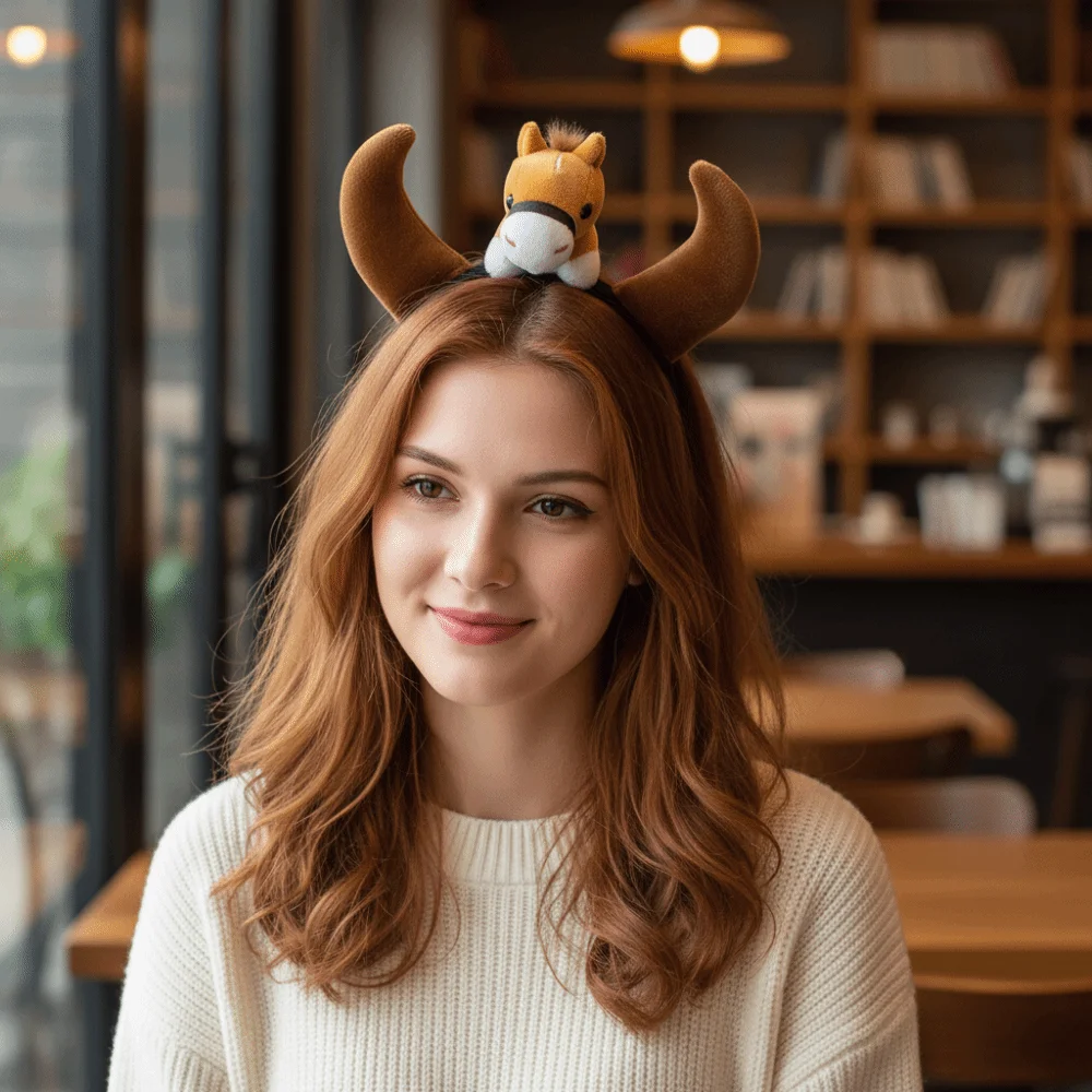 رائعة الكرتون الحصان الشعر هوب التميمة الأحمر السنة الجديدة عقال أغطية الرأس المهر الحصان عقال الطرف الديكور