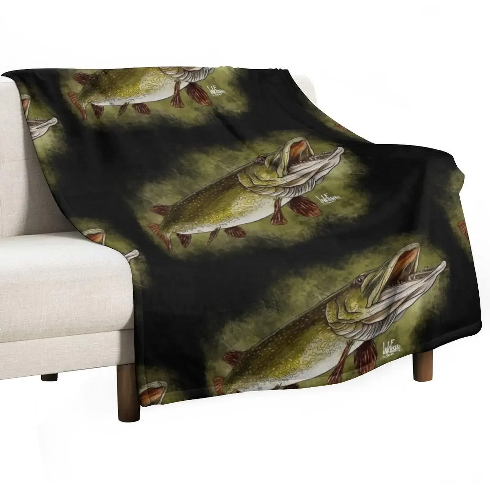 Open mouth pike Throw Blanket For Decorative Sofa For Sofa Thin blankets and throws Blankets