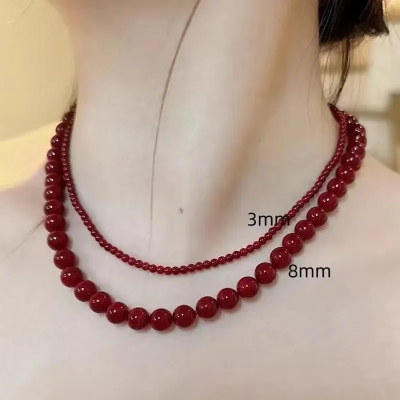 Angola red New Year atmosphere necklace women's autumn and winter new light luxury high-end clavicle chain exquisite retro
