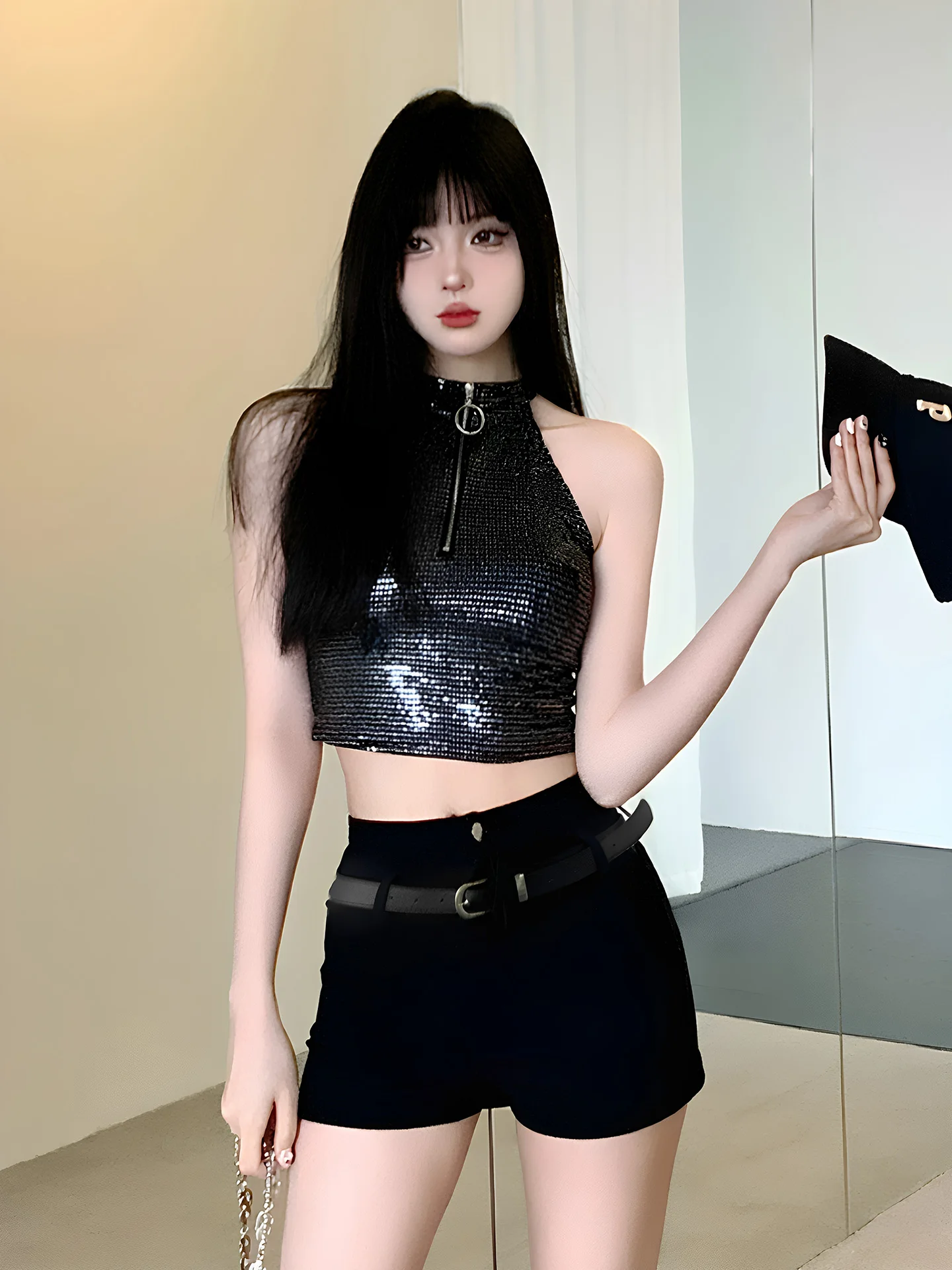 Black Vest Top Women's Dance Performance Outfit JAZZ Style Streetwear for Female Groups Singing And Dancing Clothes