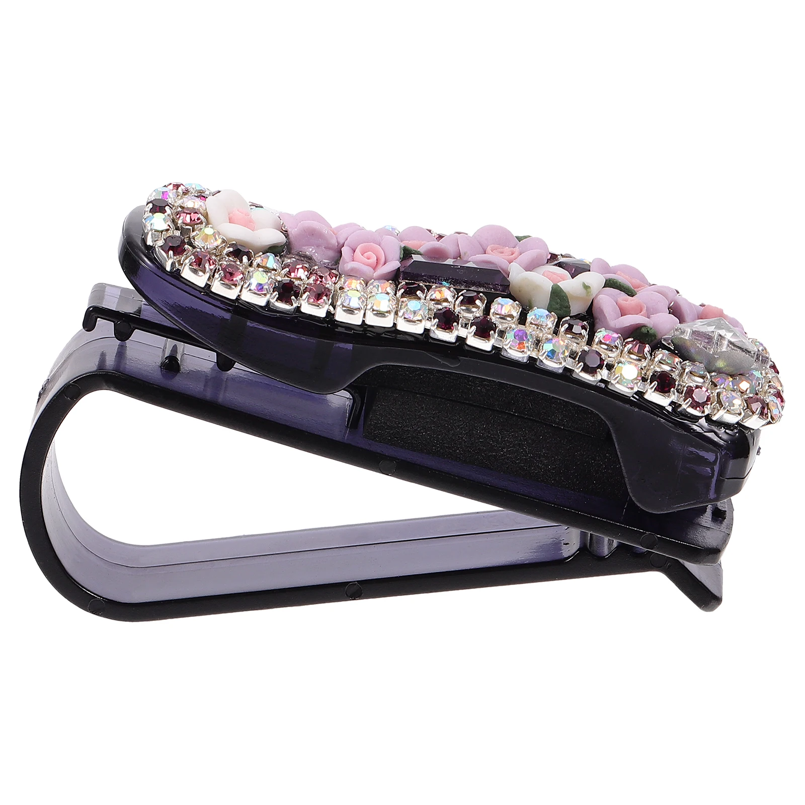 

Car Glasses Holder Sun Visor Clip Rhinestone Decoration Sunglasses Eyeglasses Card Slot Practical Accessory Fits Most Sun Visors