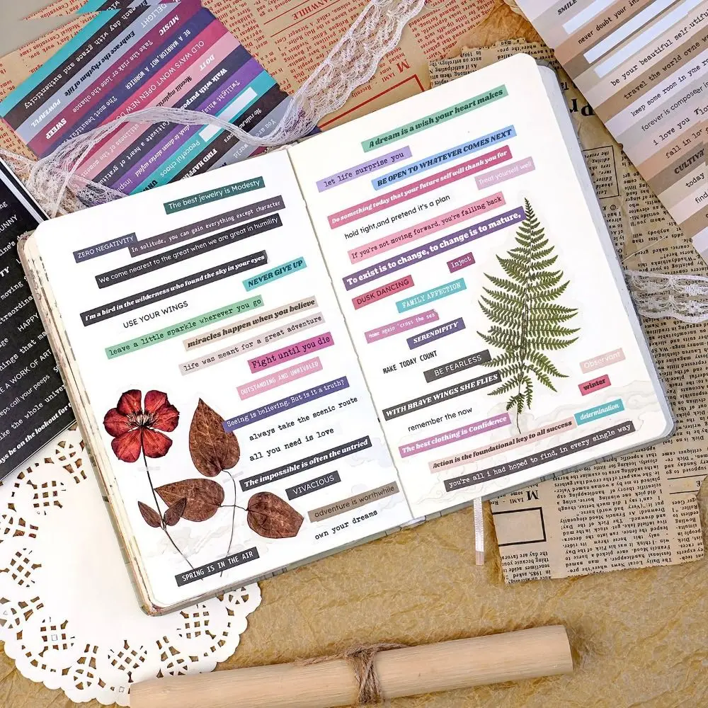 60Sheets Writing Paper Small Talk Stickers DIY Crafts English Style Vintage Journal Stickers Positive Quotes Small Size