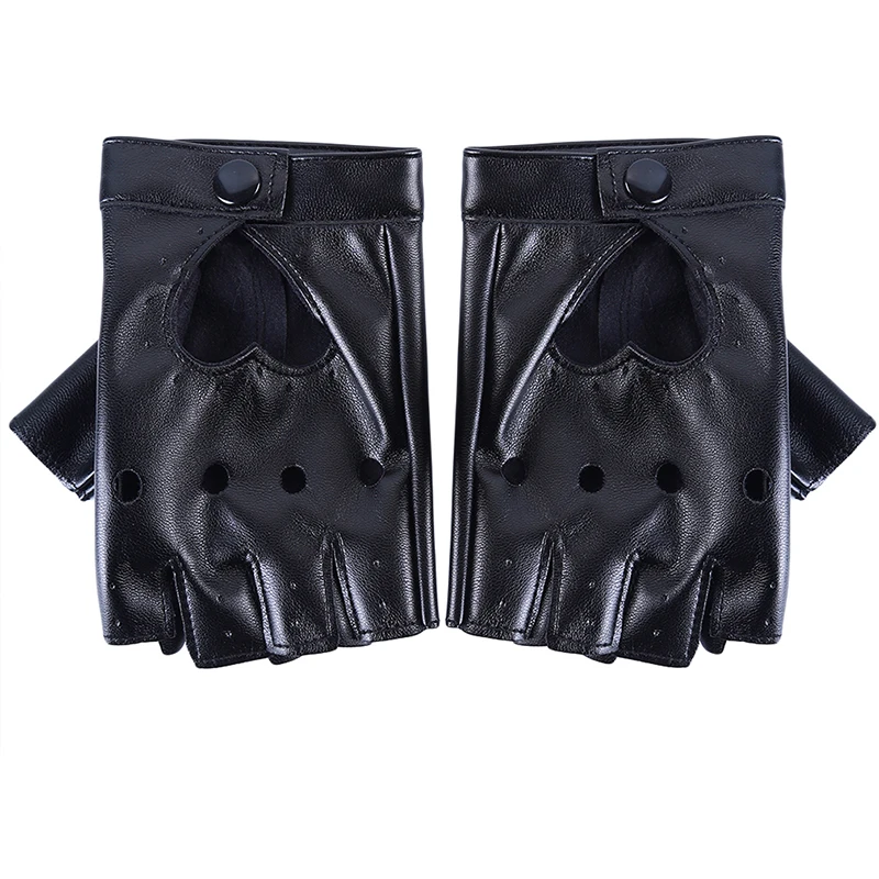 New 2023 Women Fingerless Driving PU Leather Gloves Motor Cool Rivet Sexy Disco Dancing Rock And Roll Black Red White Punk Glove