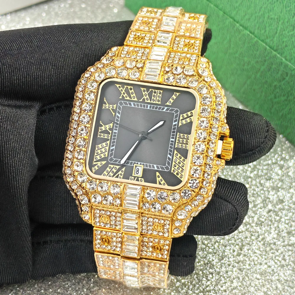 Hot Sale Diamond Watch for Men Top Brand Luxury Ice Wristwatch Fashion Colorful Shiny Dial Steel Quartz Watches AAA Dropshipping