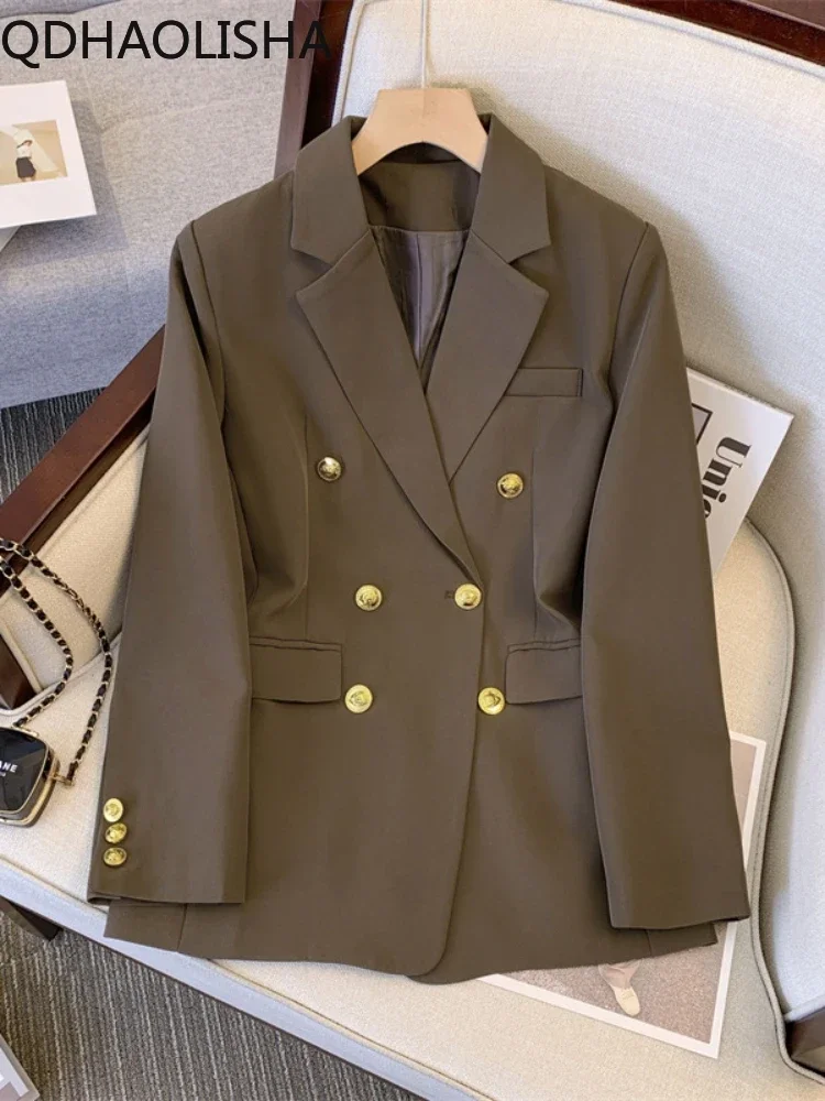 Blazers for Women Black Khaki Fashion Jacket Spring 2024 New in Woman Clothing Loose Office Ladies Double Outerwear Elegant Coat