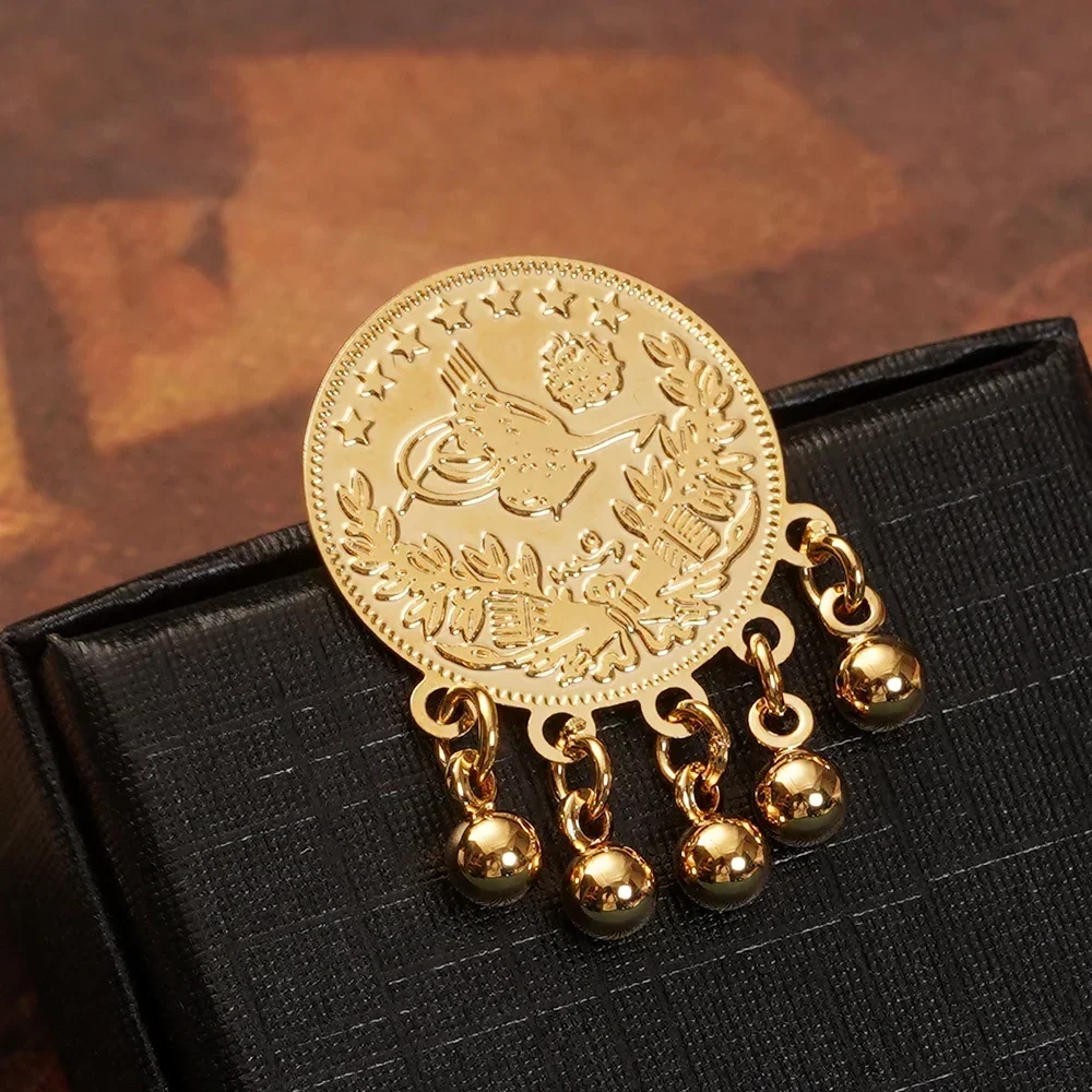 Turkish Totem Round Brooch Pins Gold Plated Ethnic Bridal Jewelry Pins Hajib Pin Arabic Wedding Gifts Luxury Bijoux Women