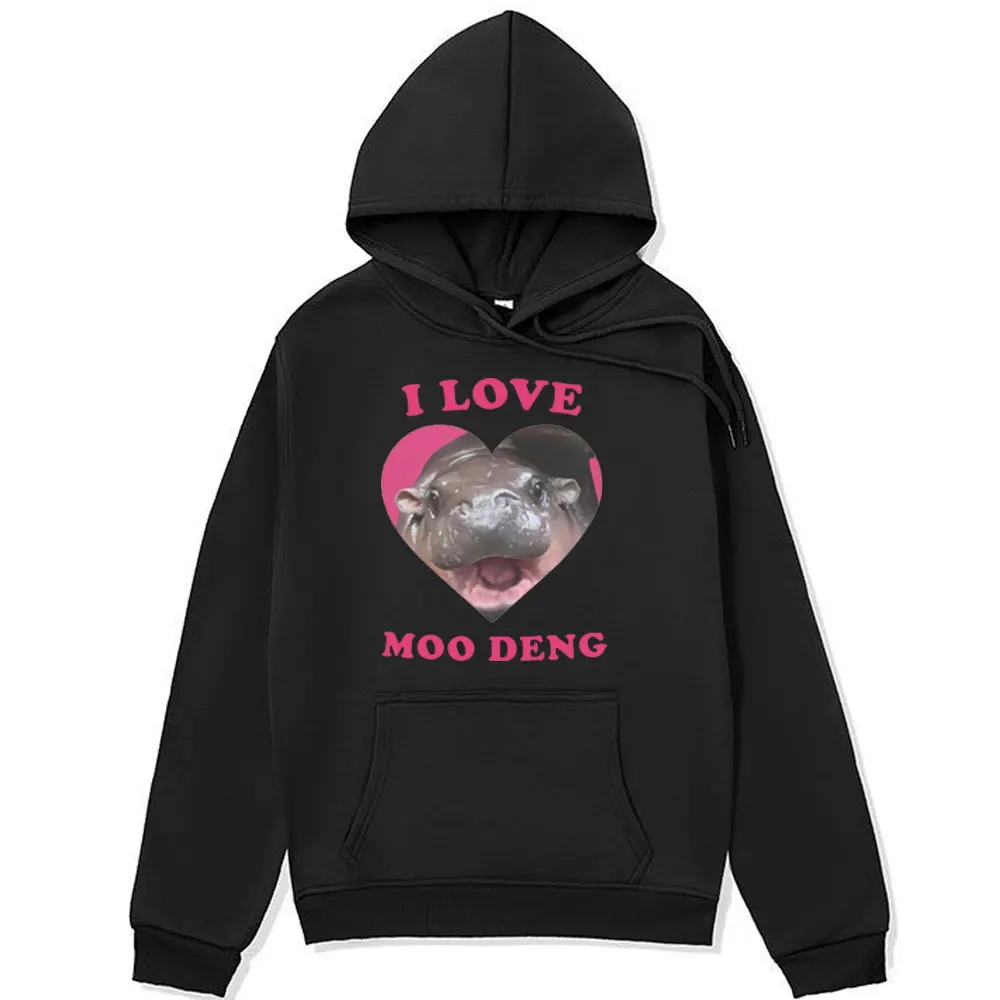 

I Love Moo Deng Funny Meme Hoodies Men Winter Gothic Vintage Harajuku Pullover Fashion Oversized Fleece Sweatshirts Streetwear