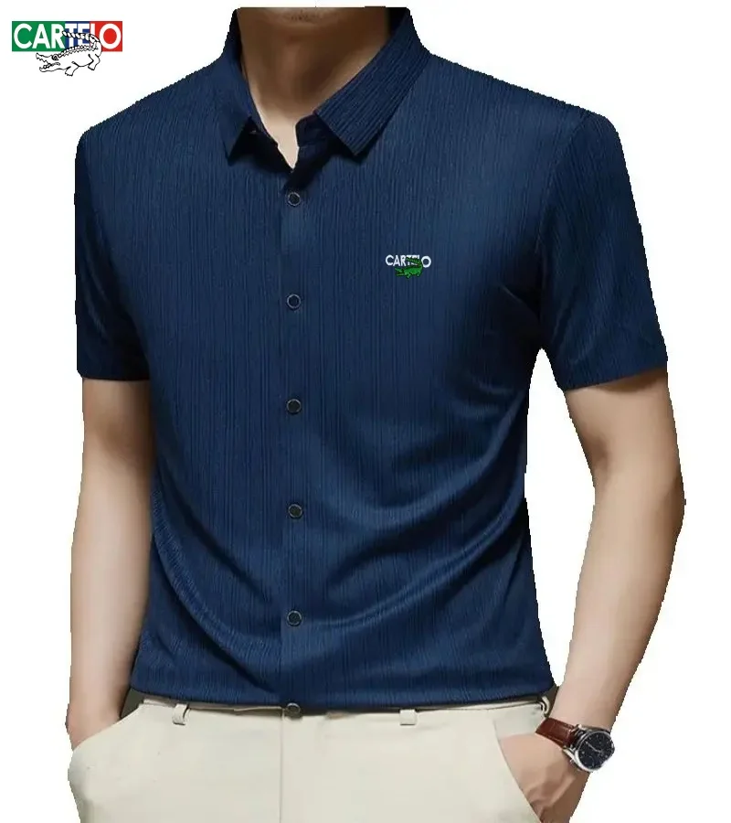 

CARTELO's new high-quality ice silk short sleeved shirt for summer casual men's polo shirt, fashionable and cool trendy top