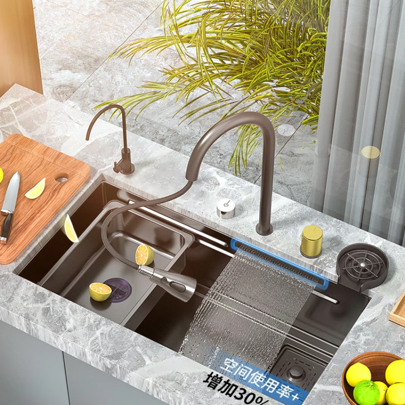 

Feiyu Waterfall 304 stainless steel kitchen sink large single-slot nano-sink hand-washed sink basin under the table