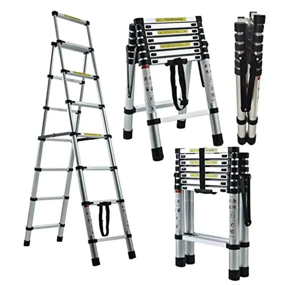 8FT Lightweight Collapsible Aluminum Telescopic Ladder 6 7 Step Extendable EN131 Certified 28in Closed Load 330lb Field Work RV