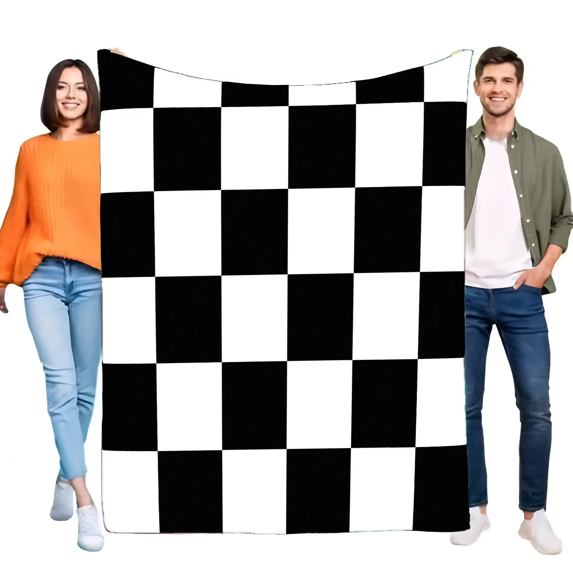 

Black White Checkerboard Blanket Soft Fleece Throw for Sofa Bed Living Room Dorm Decor Lightweight Cozy Racing Flag Design Gift