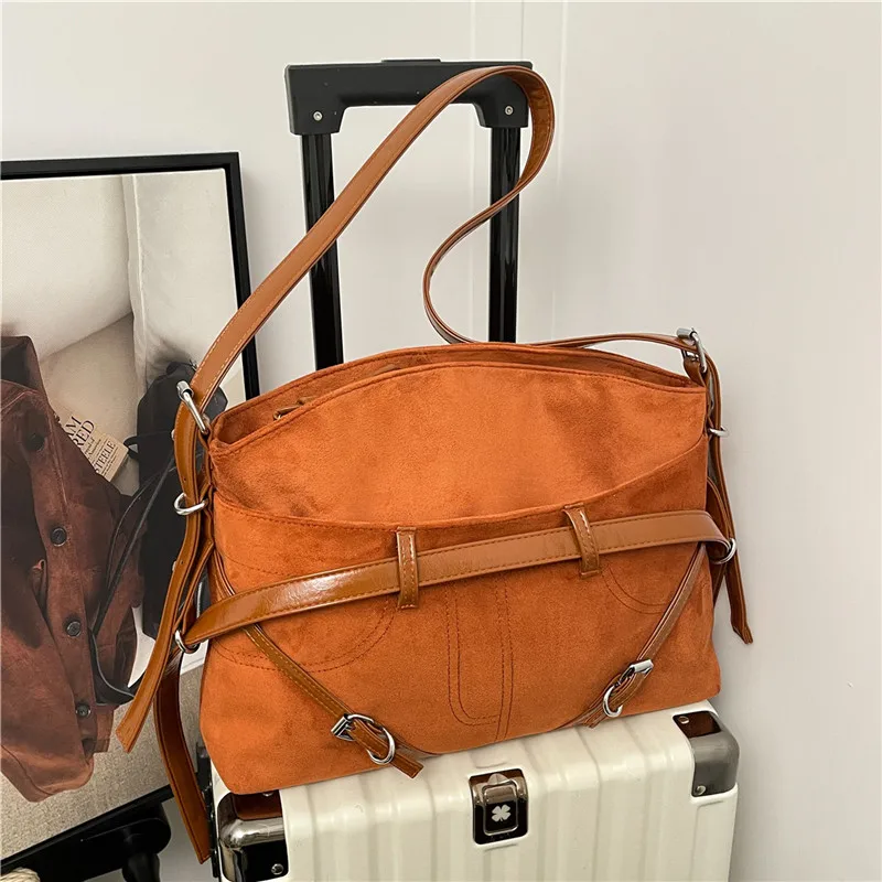 

Женская сумка в европейском и американском стиле, замшевая кожаная сумка через плечо в стиле ретро и кошелек, новинка 2026, винтажная повседневная сумка большой вместительности