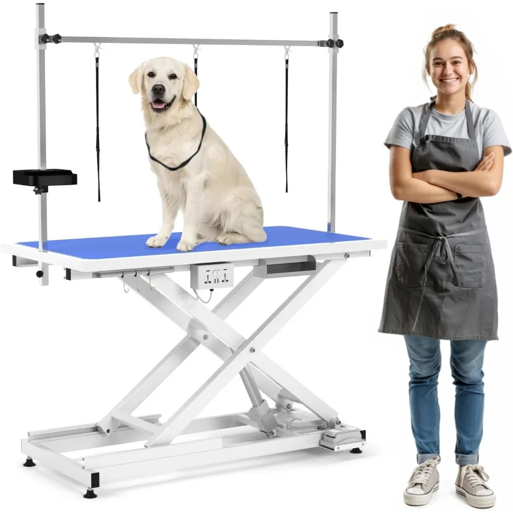 

49'' Electric Dog Grooming Table, Professional Heavy Duty Grooming Table for Dogs at Home 400lbs with Tool Organizer/3 Nooses/Ad