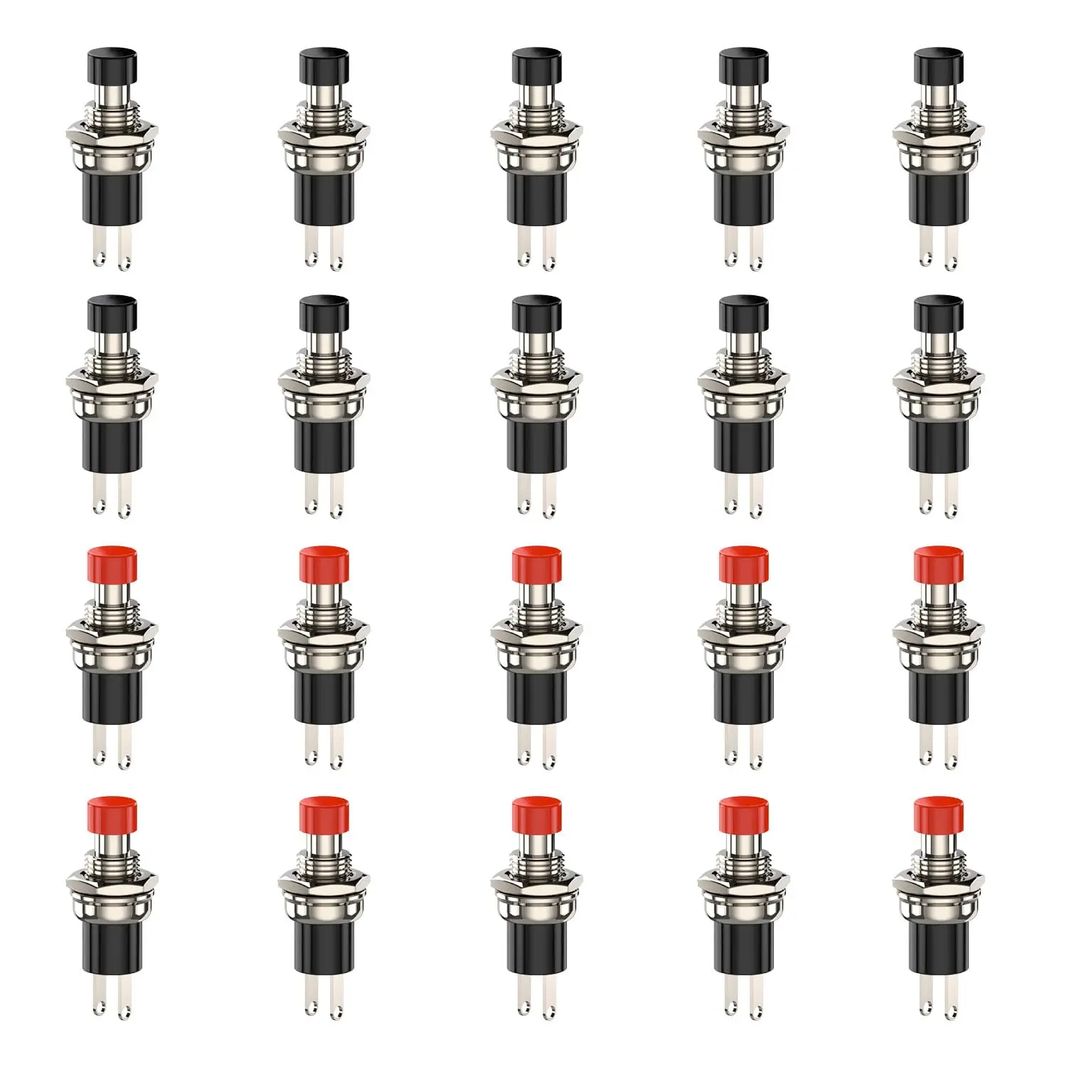 20pcs Momentary Push Button Switch, 1A 250VAC SPST Mini Pushbutton Switches Normally Open(NO) Black & Red Cap