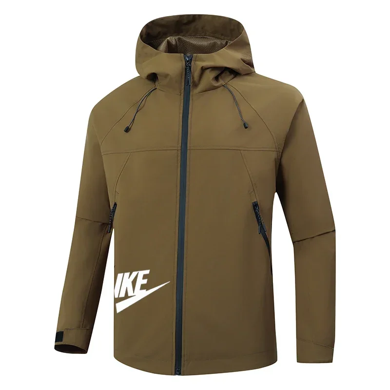Jaqueta com Capuz e Zíper para Homens, Estilo Primavera e Outono, À Prova de Vento e Resistente à Água, Solta e Fashion