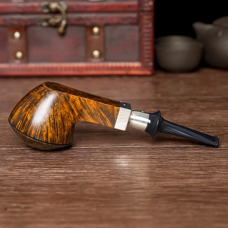 OLD FOX Hand Carved Briarwood Tobacco Pipe Straight Handle Metal Band Fathers Day Gift Set With Cleaning Accessories