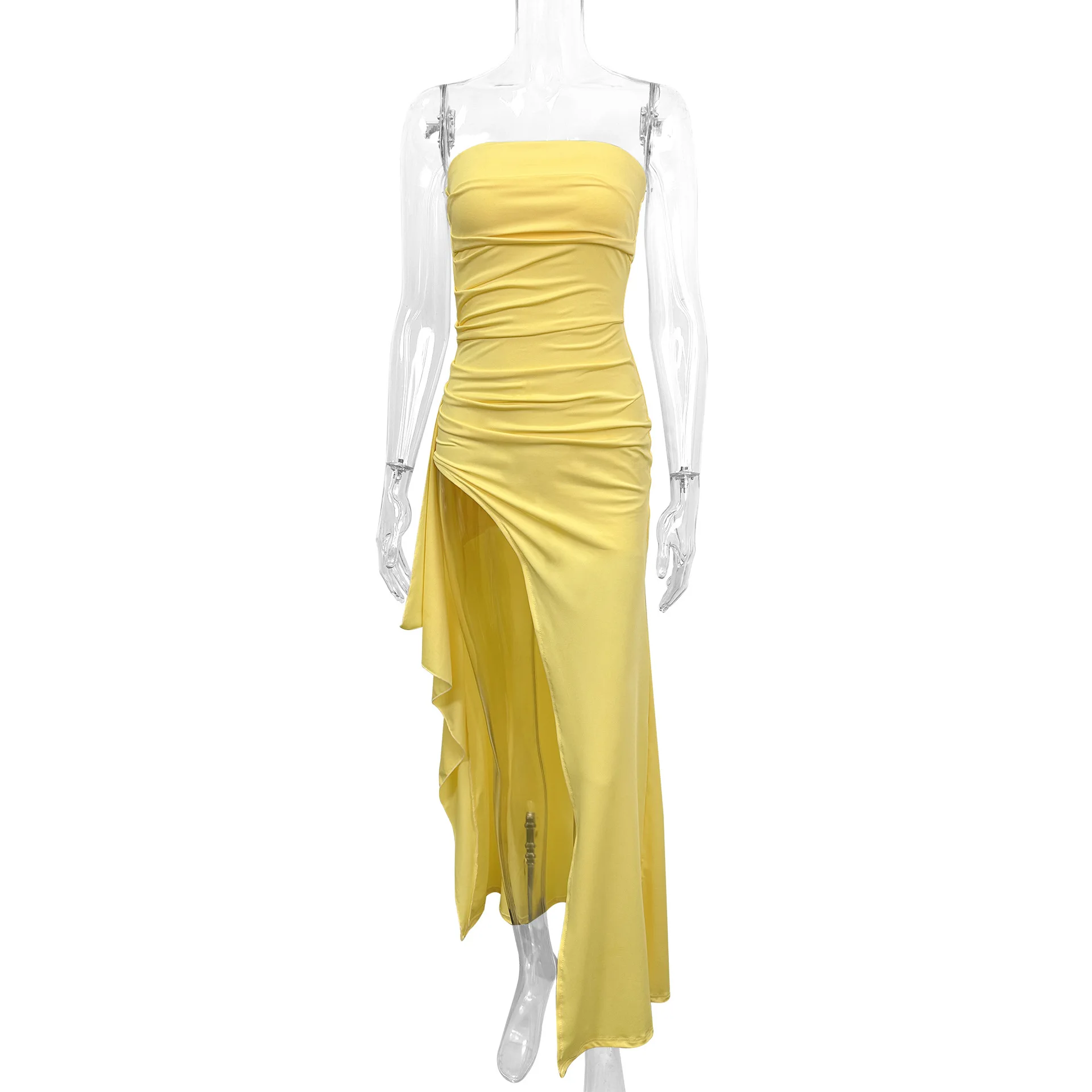 

Sexy Club Party Dresses Women 2025 Summer Slash Neck Backless Ruffles Split Maxi Long Dress Elegant Bodycon Dress