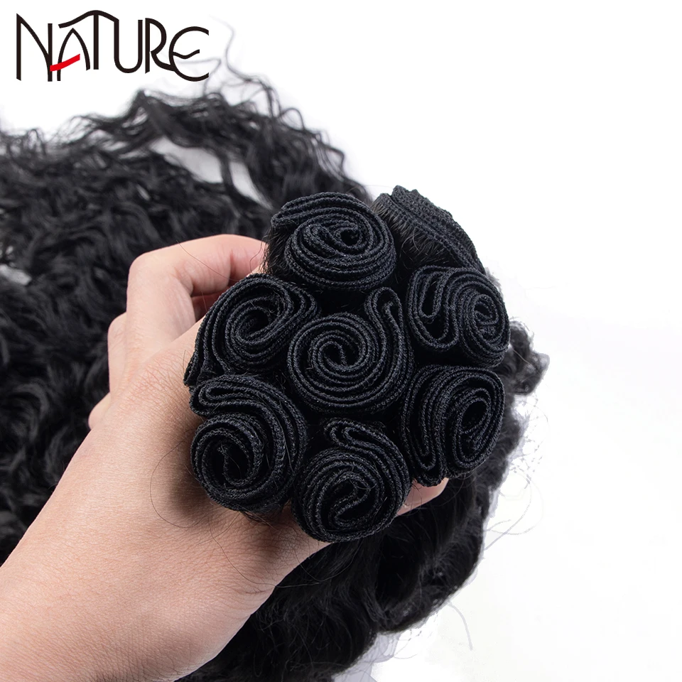 Pacotes de cabelo sintético com fechamento onda do corpo 9 pçs/lote afro kinky encaracolado cabelo ombre extensão do cabelo sintético tecelagem natureza