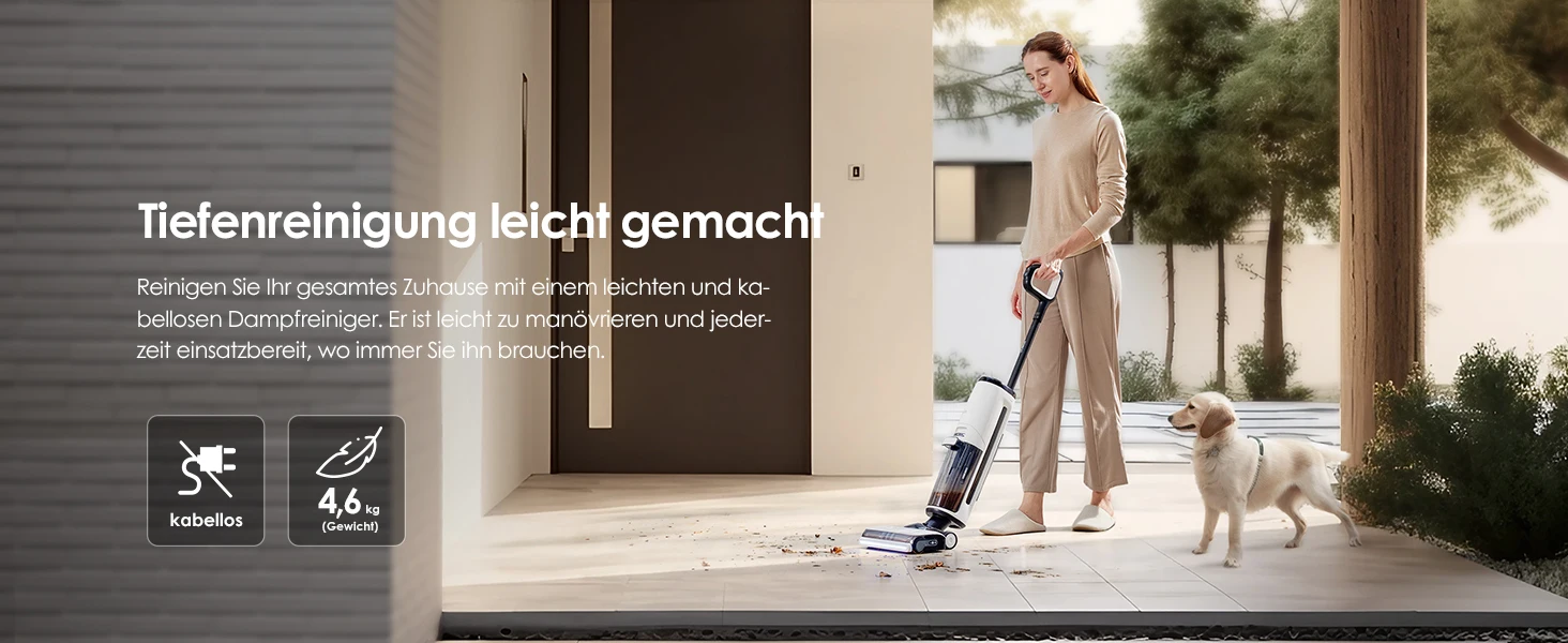 Tineco Floor One S7 Steam Kabelloser Dampfmopp-Bodenreiniger für hartnäckigen Schmutz auf Hartböden mit selbstreinigendem Sieb, Kantenreinigung, Selbstantrieb, ideal für Kinder/Haustiere – Detail 13