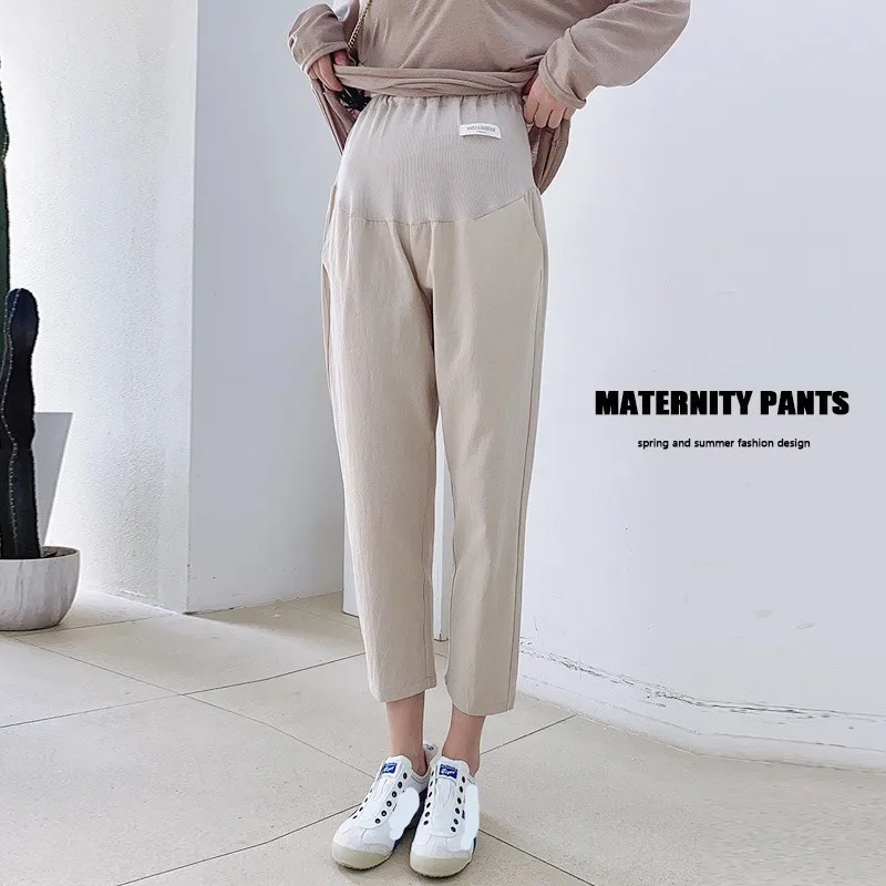 

Spring Autumn Maternity Women Pants Loose Cotton And Linen Pants Comfortable Casual Cool Pregnancy Lactation Trousers