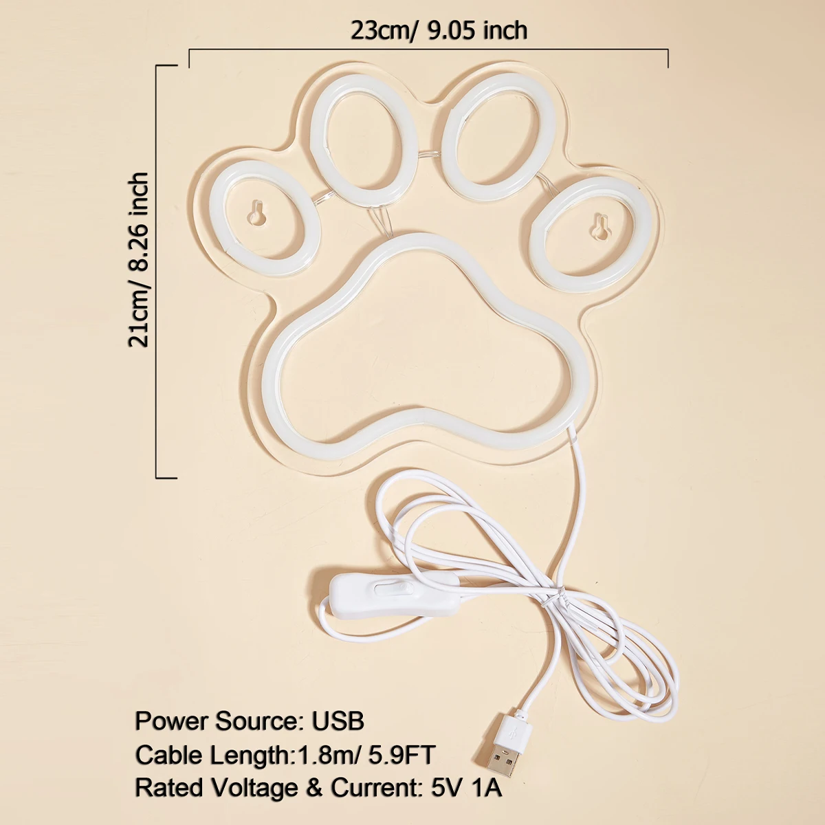 Chi-buy LED Neon Paw USB Powered Neon Signs Night Light 3D Wall Art & Game Room Bedroom Living Room Decor Lamp Signs