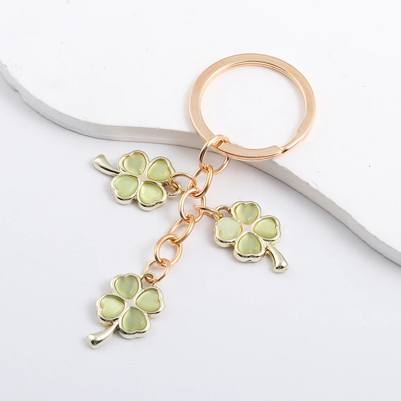 Cute Clover Enamel Keychain Lovely Plant Diaphanous Green Key Chains For Making Handmade DIY Jewelry Accessories Findings Crafts