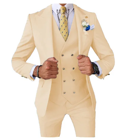 

Lansboter Beige Men's Suit 3 Pieces Set Business Slim Fit Wedding Casual Bridesman Wedding Banquet Jacket Vest With Pants