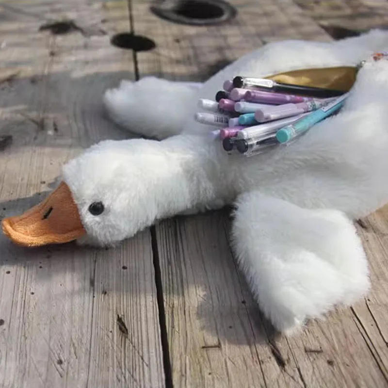 White Goose Gray Swan Pencil Bag Pen Package Wild Nature Zoo Model Plush Toy Stuffed Doll Cartoon Animal Boy Girl Friend Gift